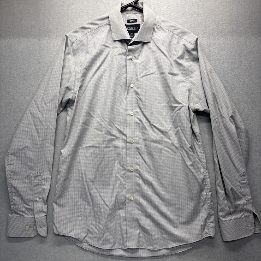 Kenneth Cole Dress Shirt AWEARNESS Mens 15.5 34/35 Grey Checkered Non-Iron